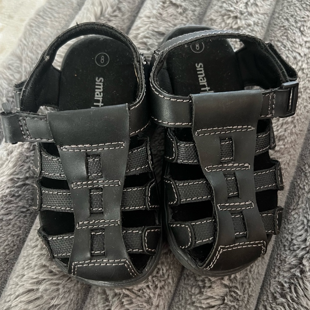 Smartfit Black Kids Sandals - faux leather with velcro back fastener
